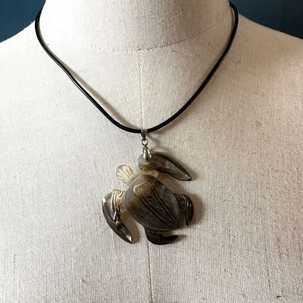 Gold plated abalone turtle pendant necklace